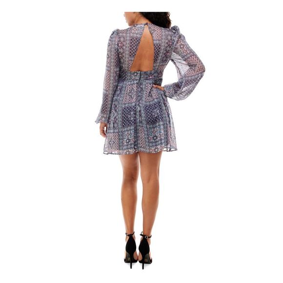 EMERALD SUNDAE Womens Blue Cutout-back Balloon Sleeve Short Dress 9 - Picture 2 of 4